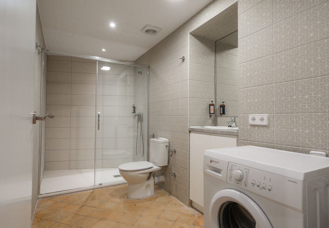 Bathroom in vacation apartment Vintage Palma Palace Bathroom washing machine holiday apartment Palma Mallorca
